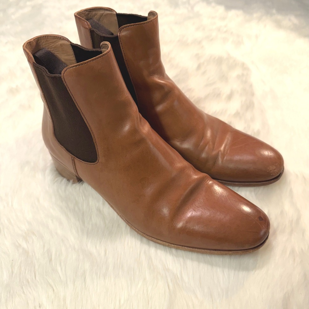 Prada Chelsea Boots Womens 38.5 Brown Leather Italy Equestrian Quiet Luxury
